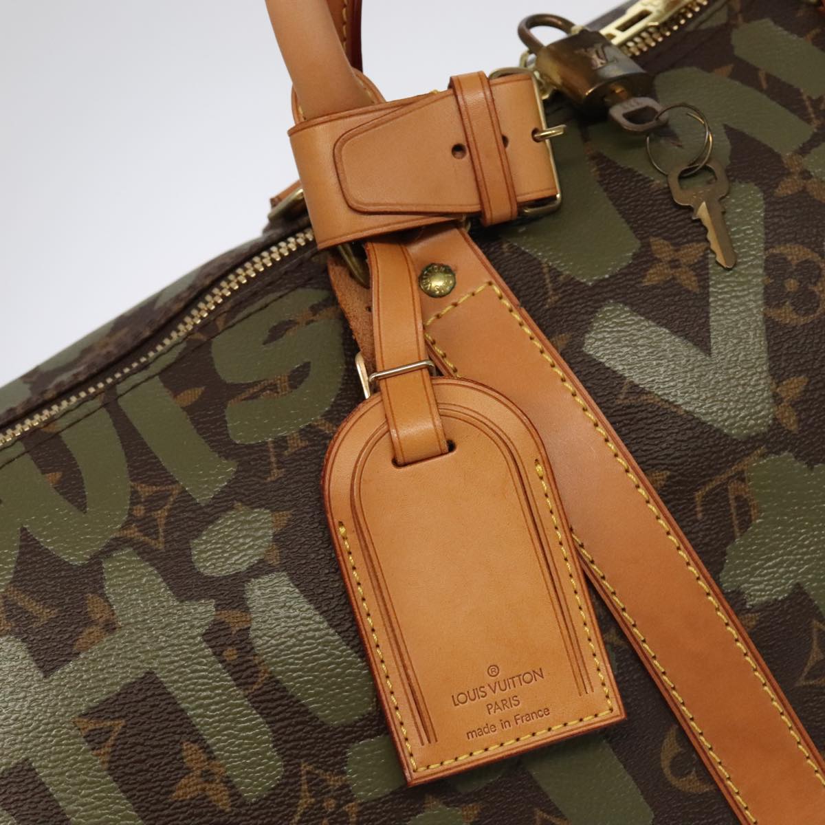 LOUIS VUITTON Monogram Graffiti Keepall 50 Boston Bag Khaki M92196 Auth 90286AV