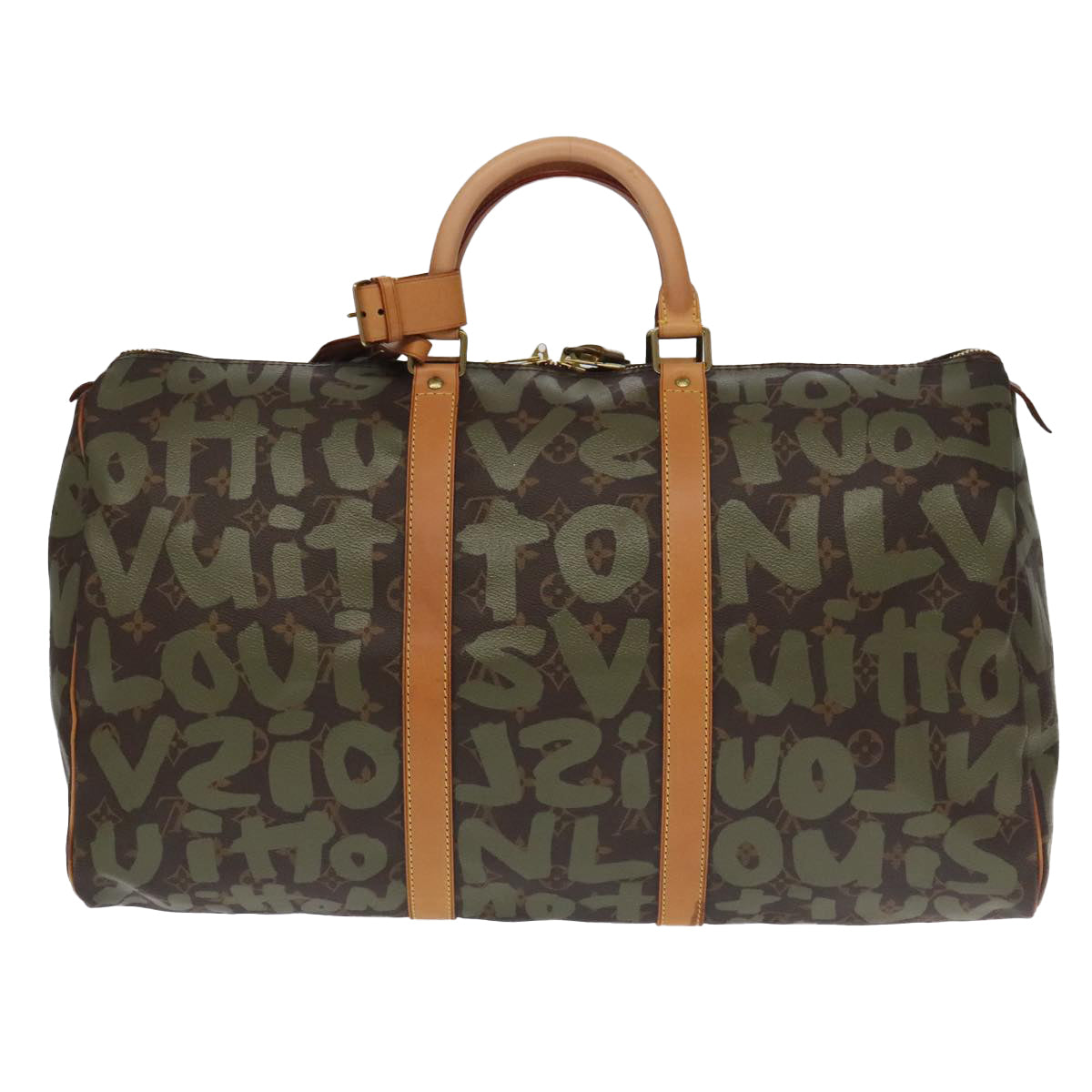 LOUIS VUITTON Monogram Graffiti Keepall 50 Boston Bag Khaki M92196 Auth 90286AV