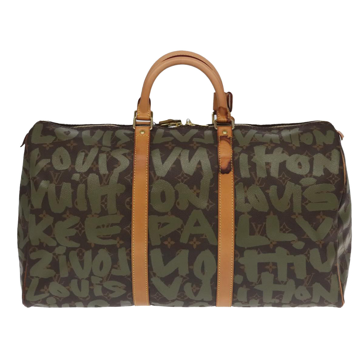 LOUIS VUITTON Monogram Graffiti Keepall 50 Boston Bag Khaki M92196 Auth 90286SAV