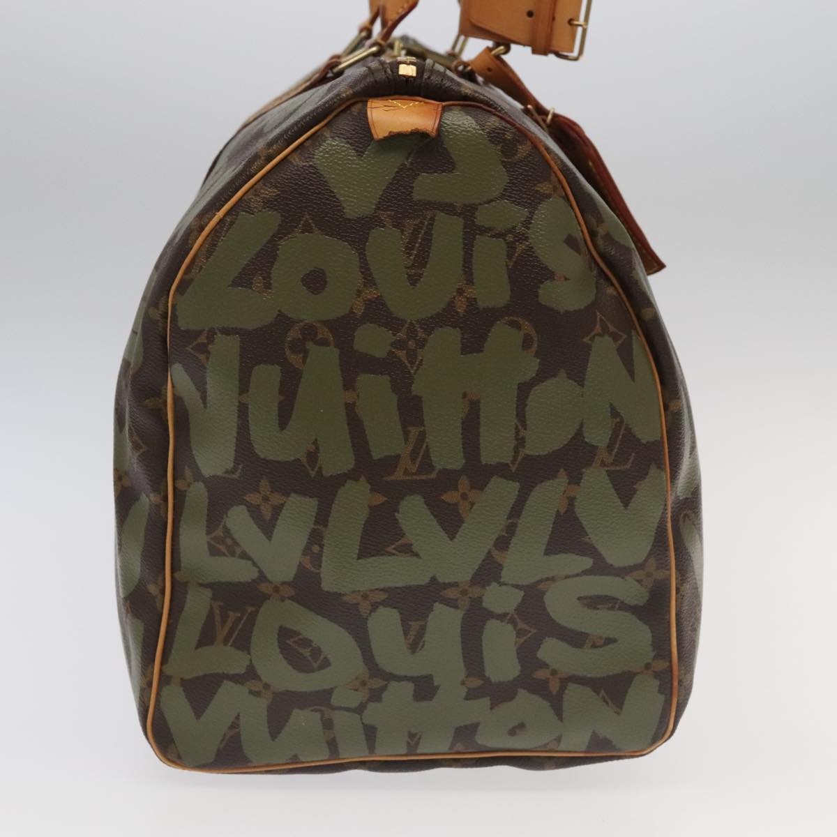 LOUIS VUITTON Monogram Graffiti Keepall 50 Boston Bag Khaki M92196 Auth 90286AV