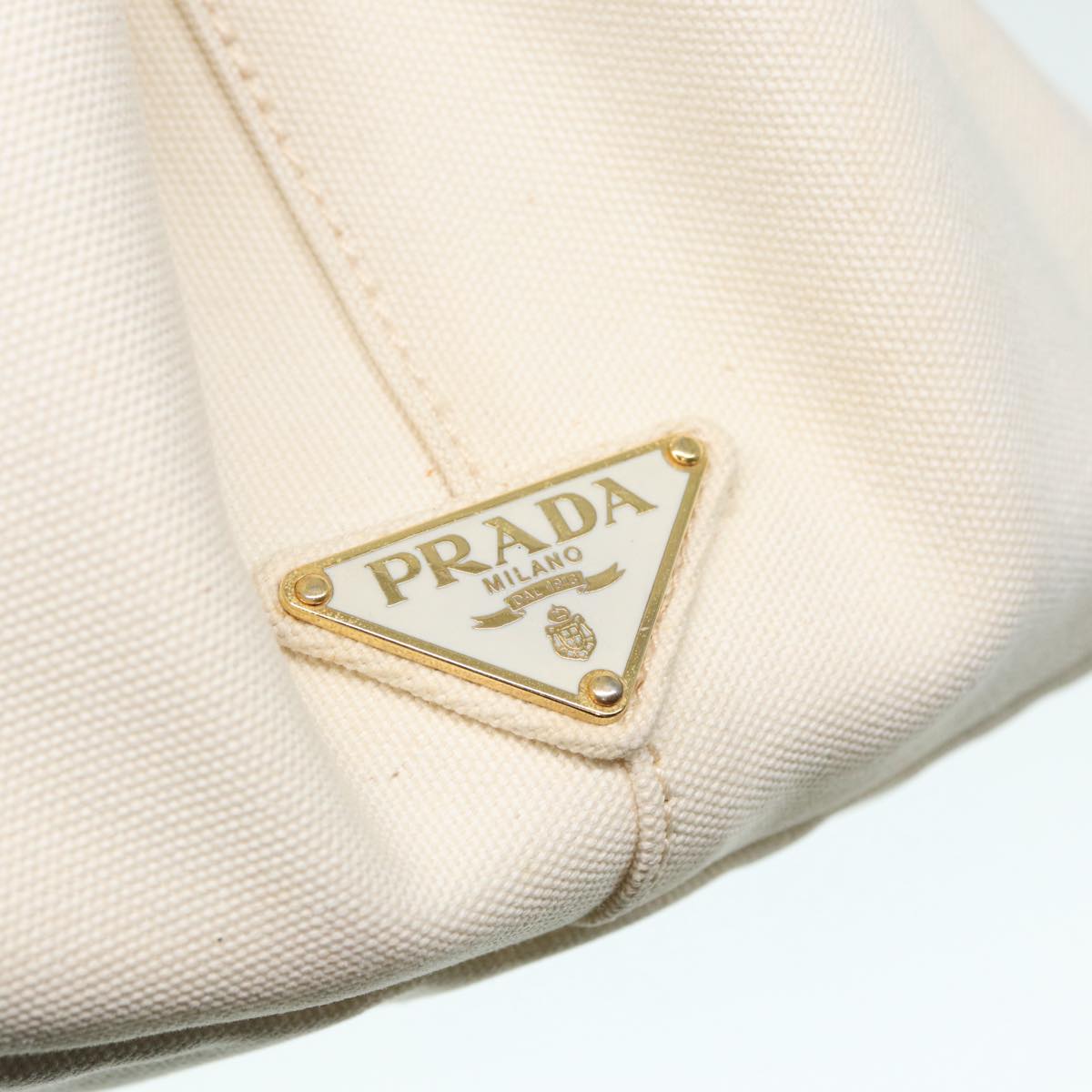 PRADA Canapa GM Hand Bag Canvas Gold White Auth 90320