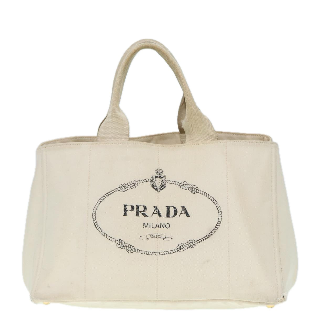 PRADA Canapa GM Hand Bag Canvas Gold White Auth 90320