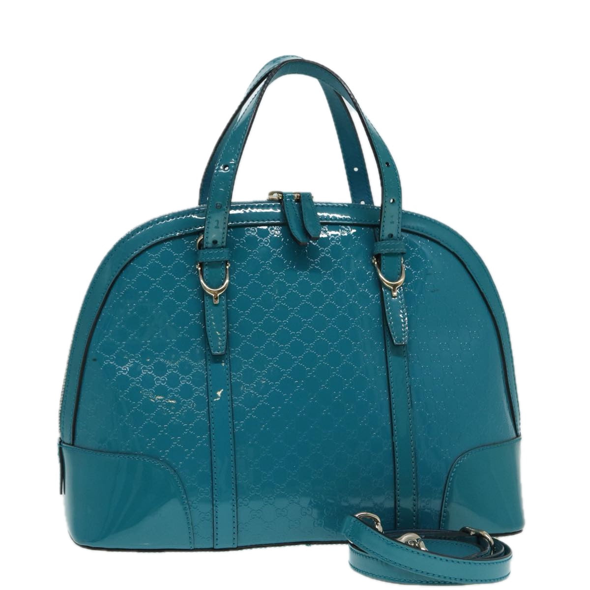 GUCCI Micro GG Canvas Hand Bag 2way Turquoise Blue Gold 309617 Auth 90323