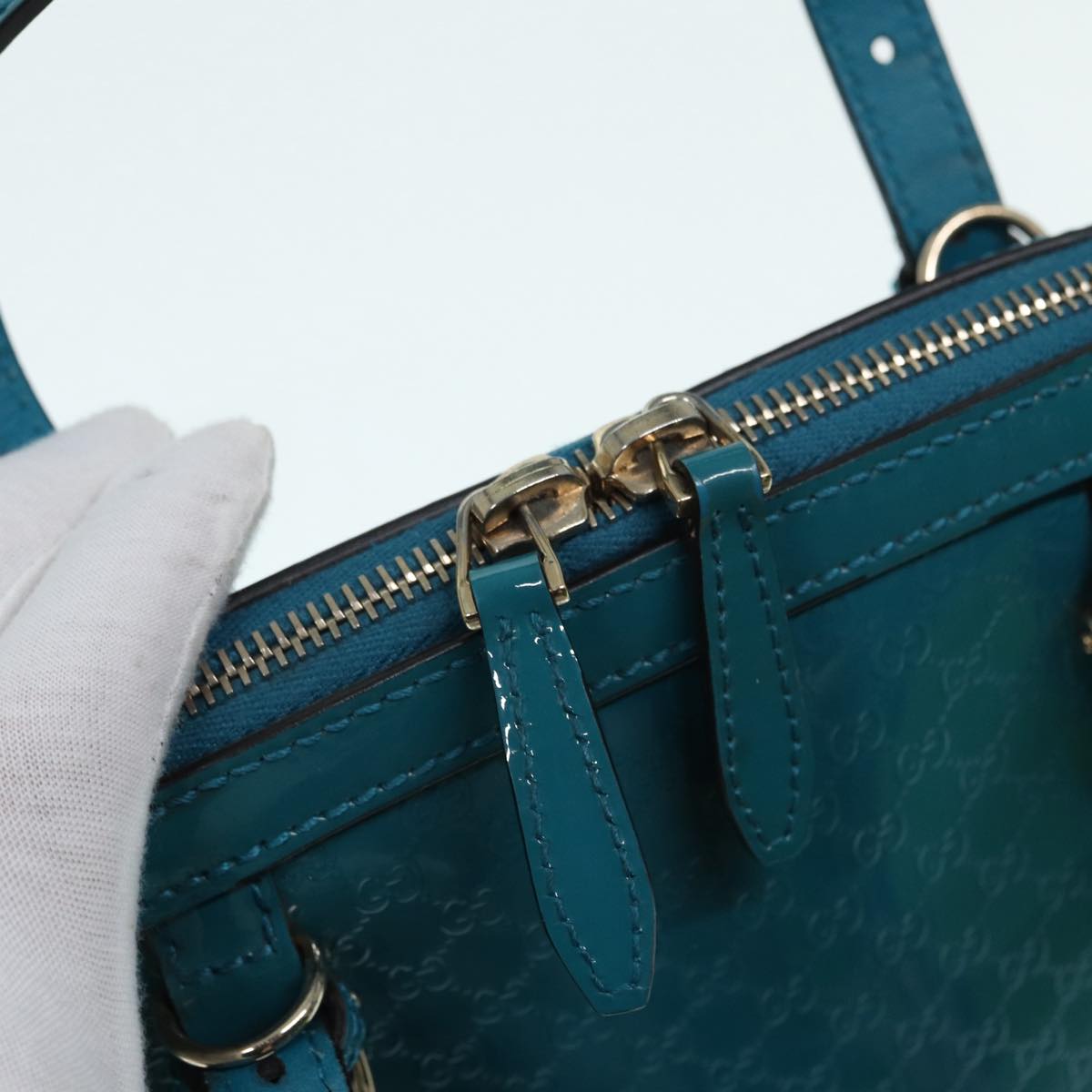 GUCCI Micro GG Canvas Hand Bag 2way Turquoise Blue Gold 309617 Auth 90323