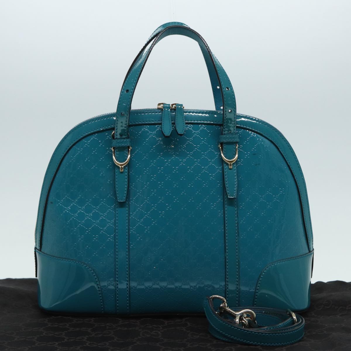 GUCCI Micro GG Canvas Hand Bag 2way Turquoise Blue Gold 309617 Auth 90323