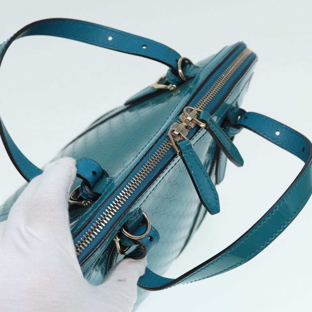 GUCCI Micro GG Canvas Hand Bag 2way Turquoise Blue Gold 309617 Auth 90323