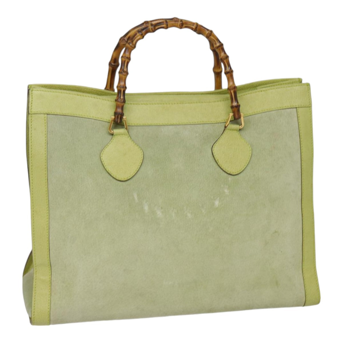 GUCCI Bamboo Hand Bag Suede Leather Green Gold Auth 90325