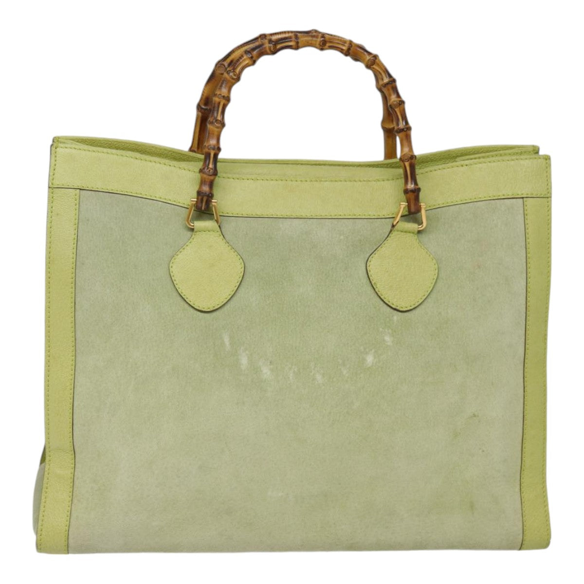 GUCCI Bamboo Hand Bag Suede Leather Green Gold Auth 90325