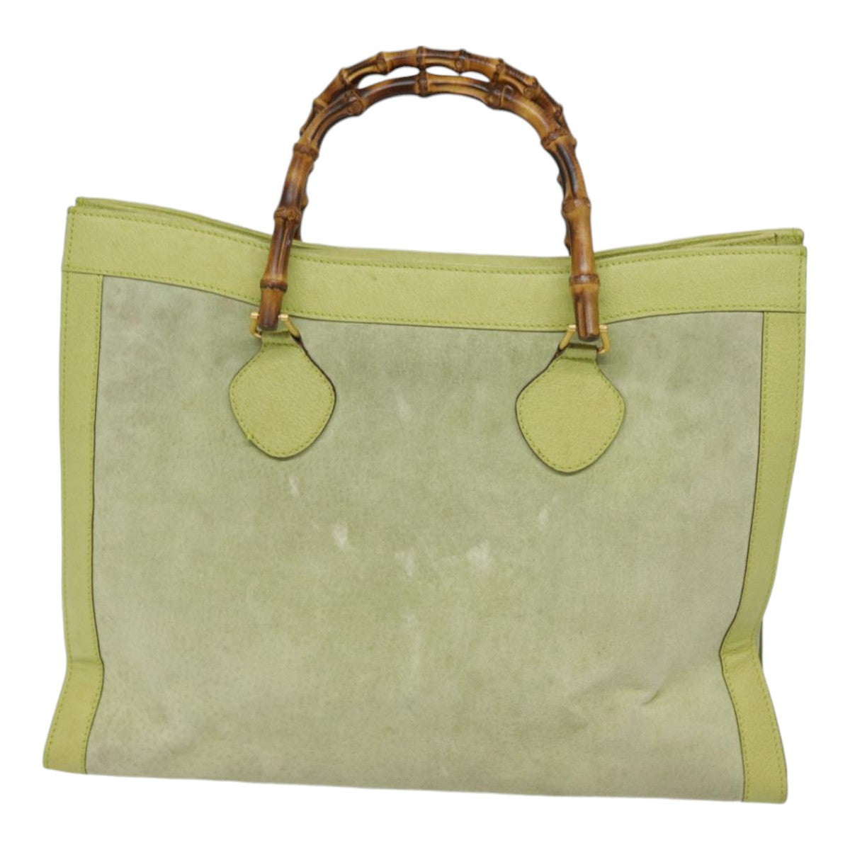 GUCCI Bamboo Hand Bag Suede Leather Green Gold Auth 90325