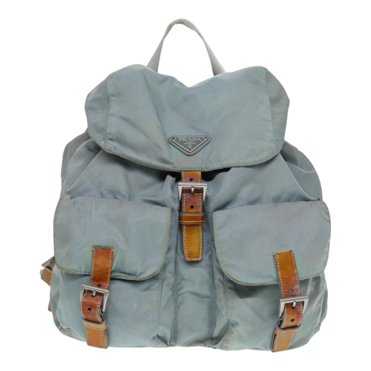 PRADA Backpack Nylon Light Blue Silver Auth 90336