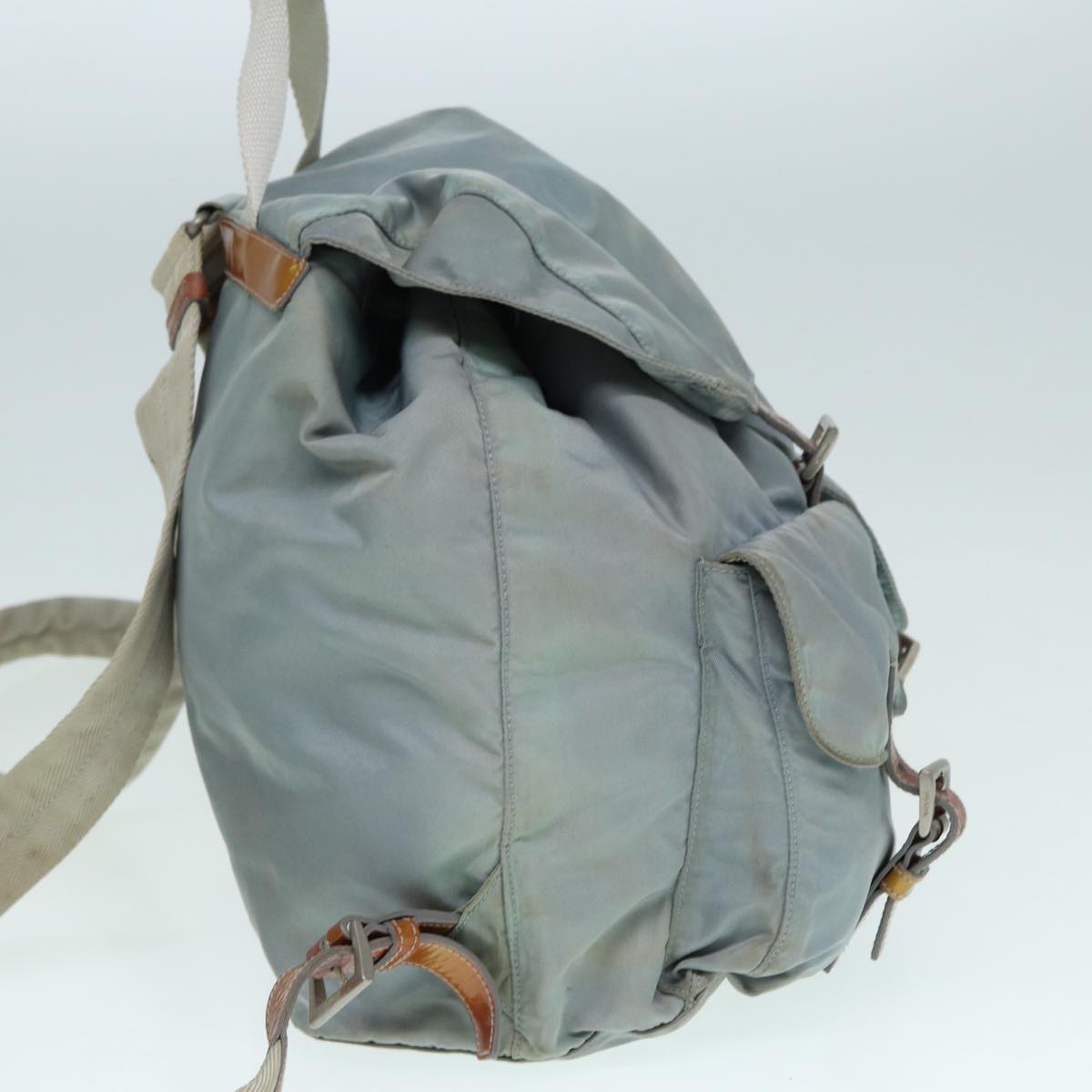 PRADA Backpack Nylon Light Blue Silver Auth 90336