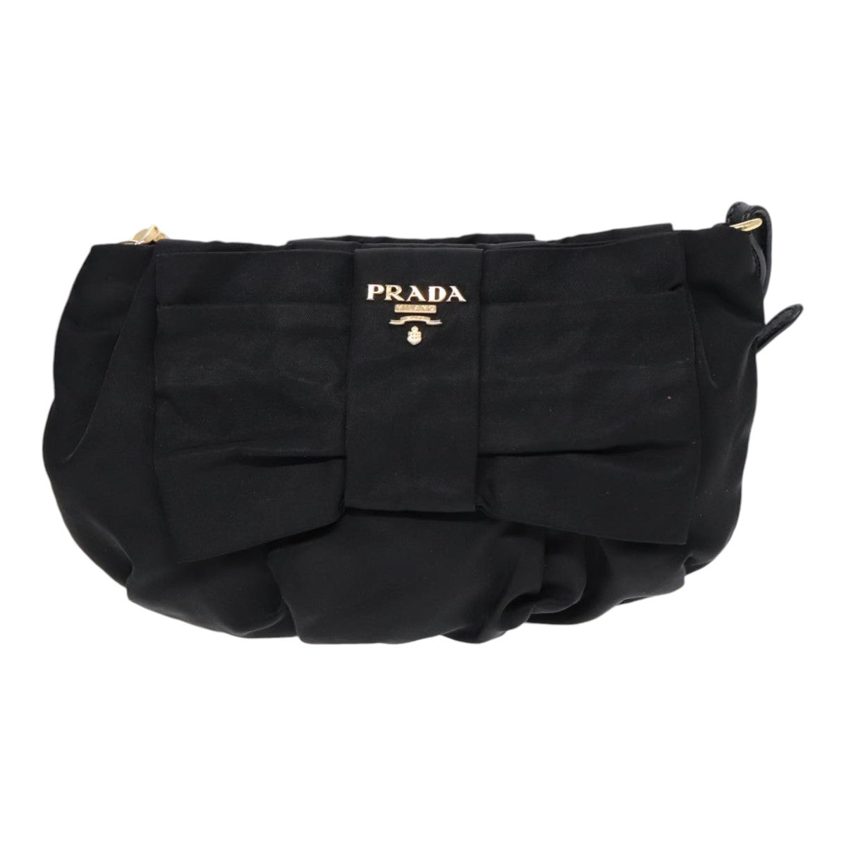 PRADA Pouch Nylon Black Gold Auth 90352