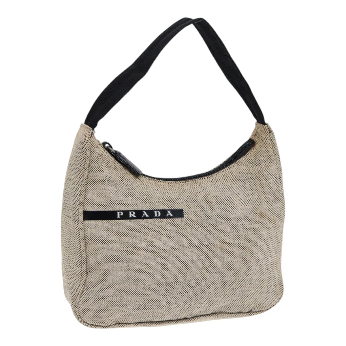 PRADA Sports Hand Bag Canvas Silver Beige Auth 90361