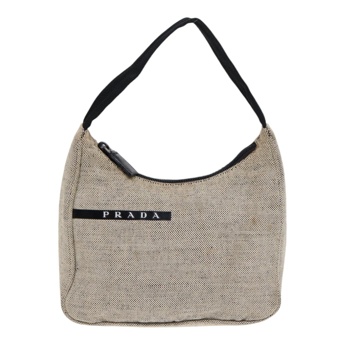 PRADA Sports Hand Bag Canvas Silver Beige Auth 90361