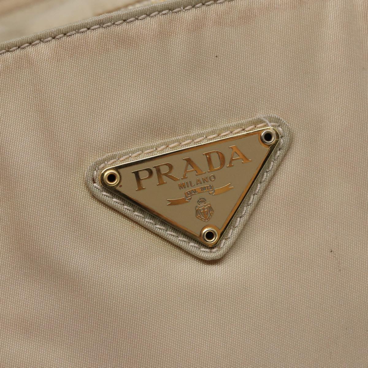 PRADA Hand Bag Nylon Beige Gold Auth 90379