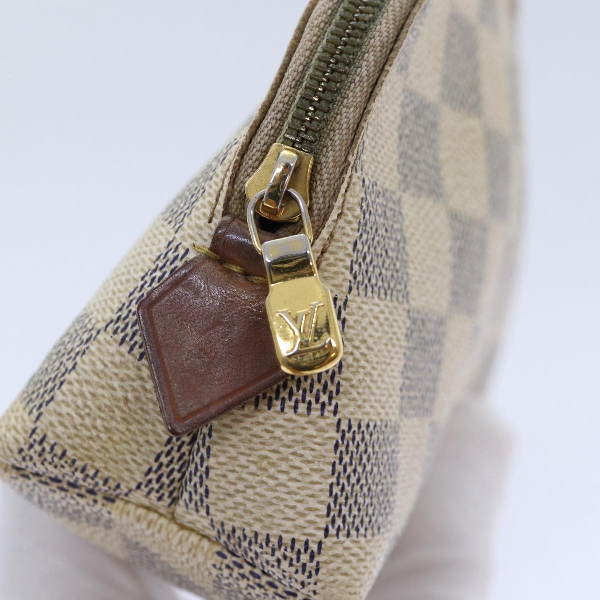 LOUIS VUITTON Damier Azur Pochette Cosmetic PM Pouch N60024 LV Auth 90381