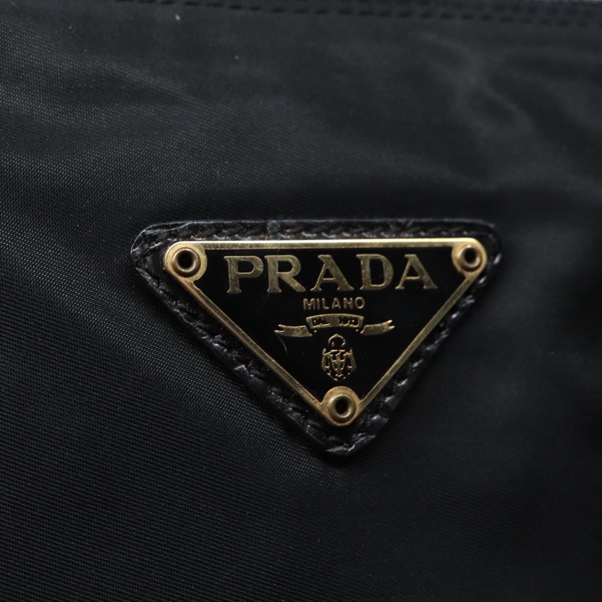 PRADA Hand Bag Nylon Black Gold Auth 90383