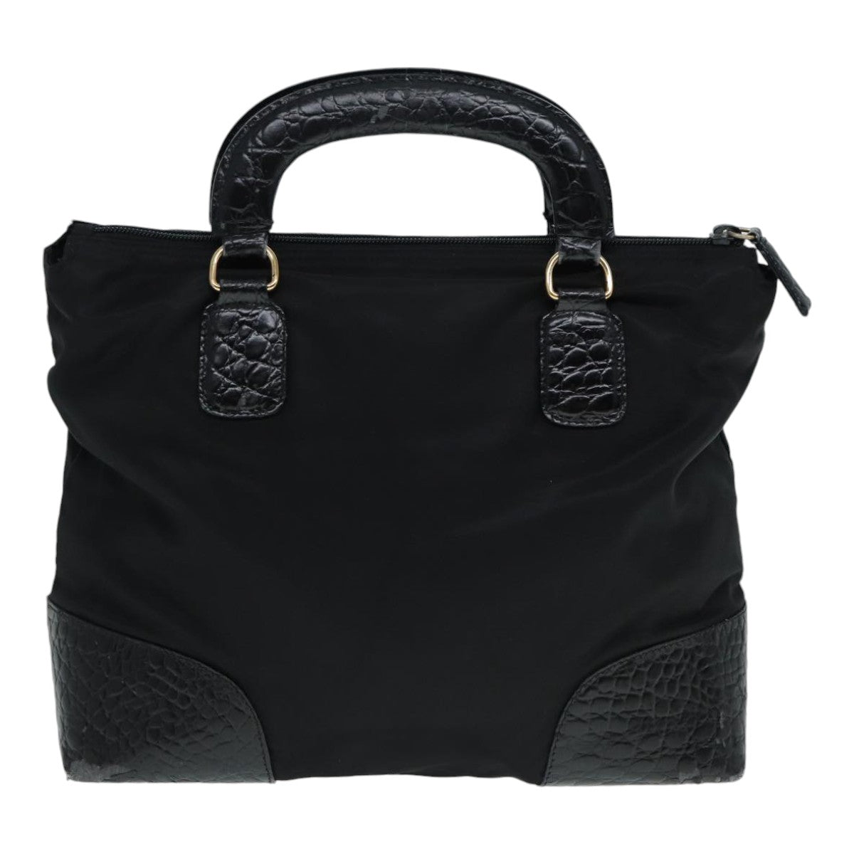 PRADA Hand Bag Nylon Black Gold Auth 90383