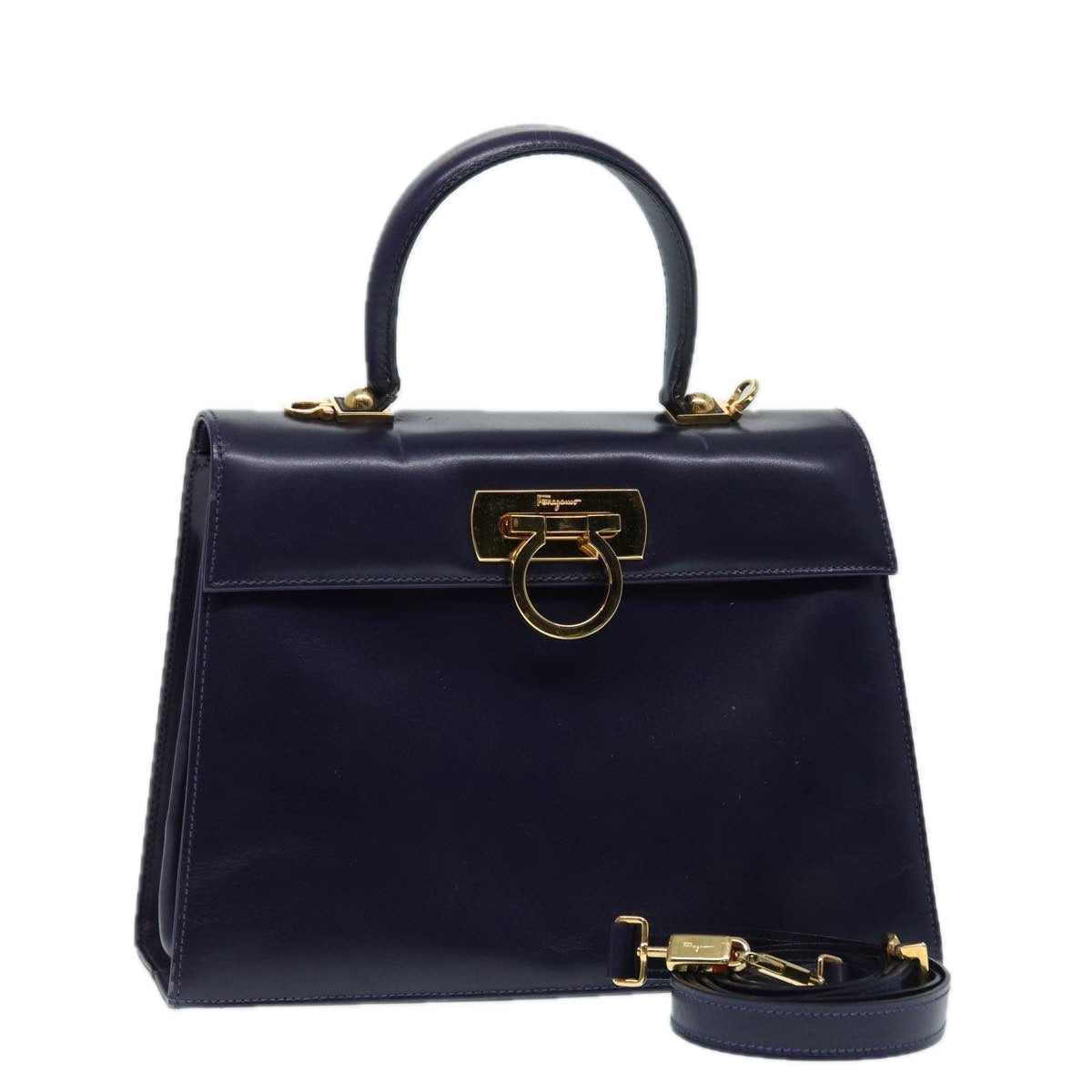 Salvatore Ferragamo Gancini Hand Bag Leather 2way Purple Gold Auth 90385