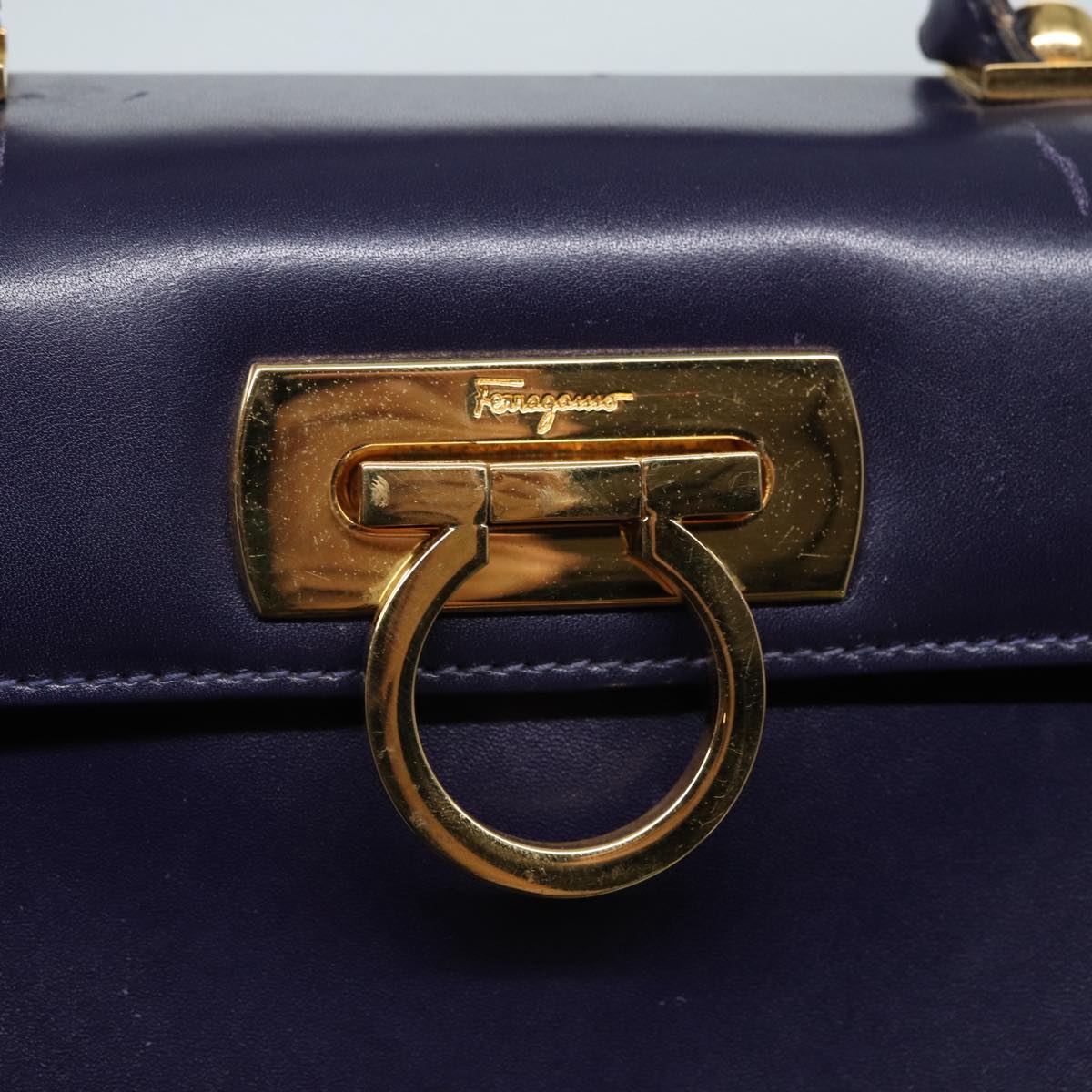 Salvatore Ferragamo Gancini Hand Bag Leather 2way Purple Gold Auth 90385