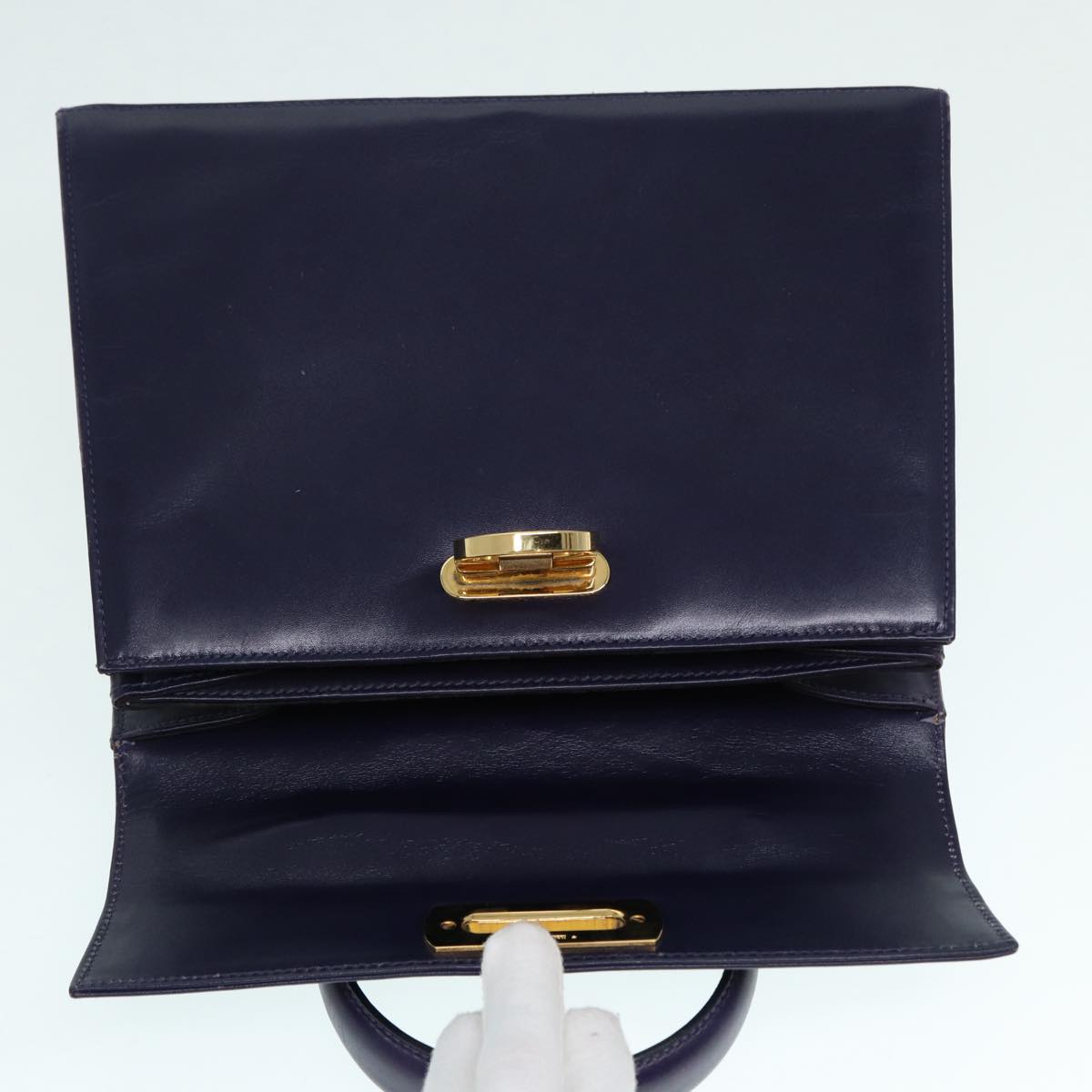 Salvatore Ferragamo Gancini Hand Bag Leather 2way Purple Gold Auth 90385