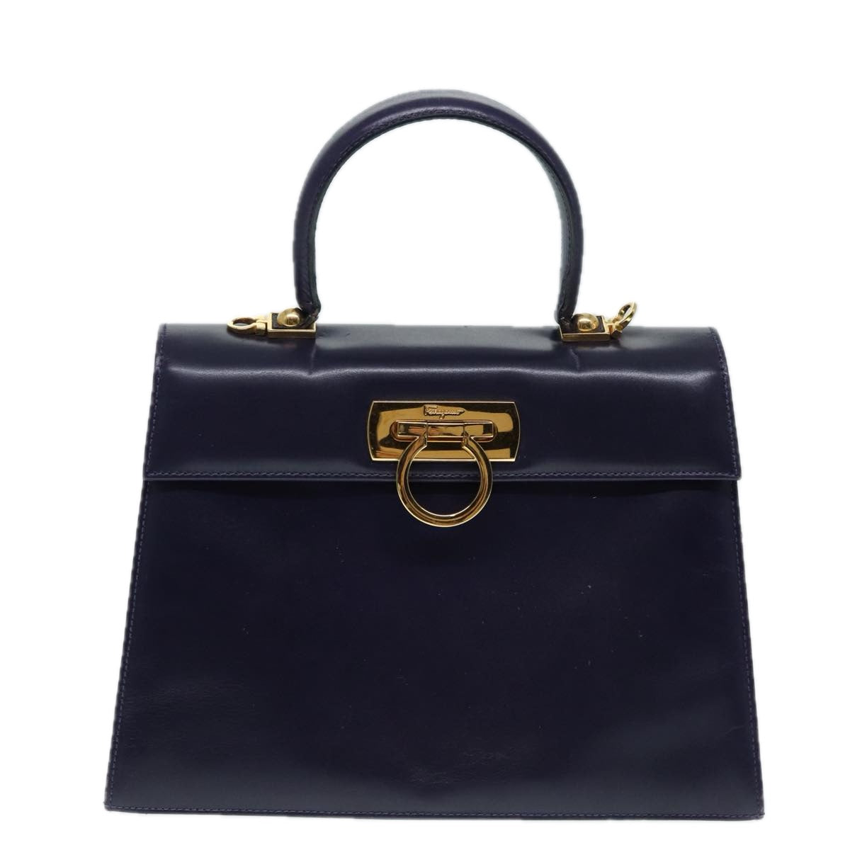 Salvatore Ferragamo Gancini Hand Bag Leather 2way Purple Gold Auth 90385