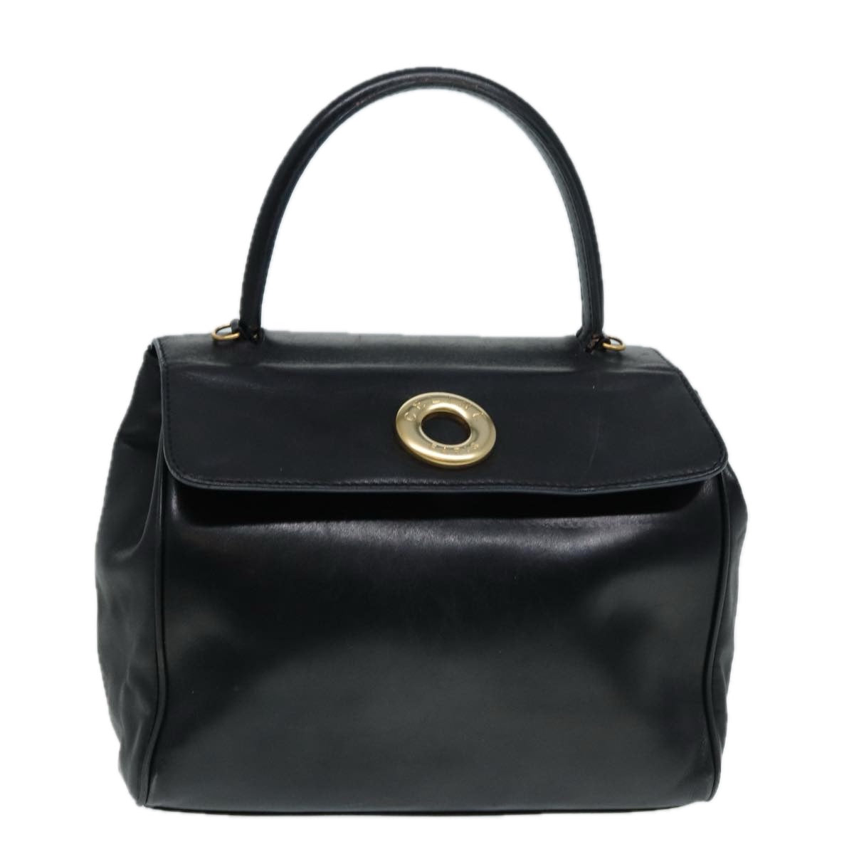 CELINE Hand Bag Leather Black Gold Auth 90389