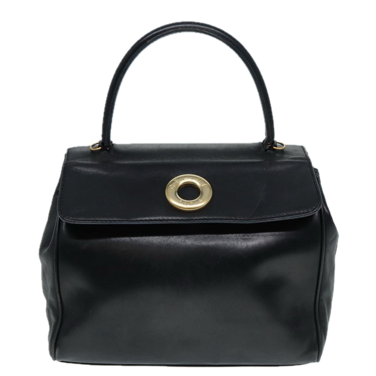 CELINE Hand Bag Leather Black Gold Auth 90389