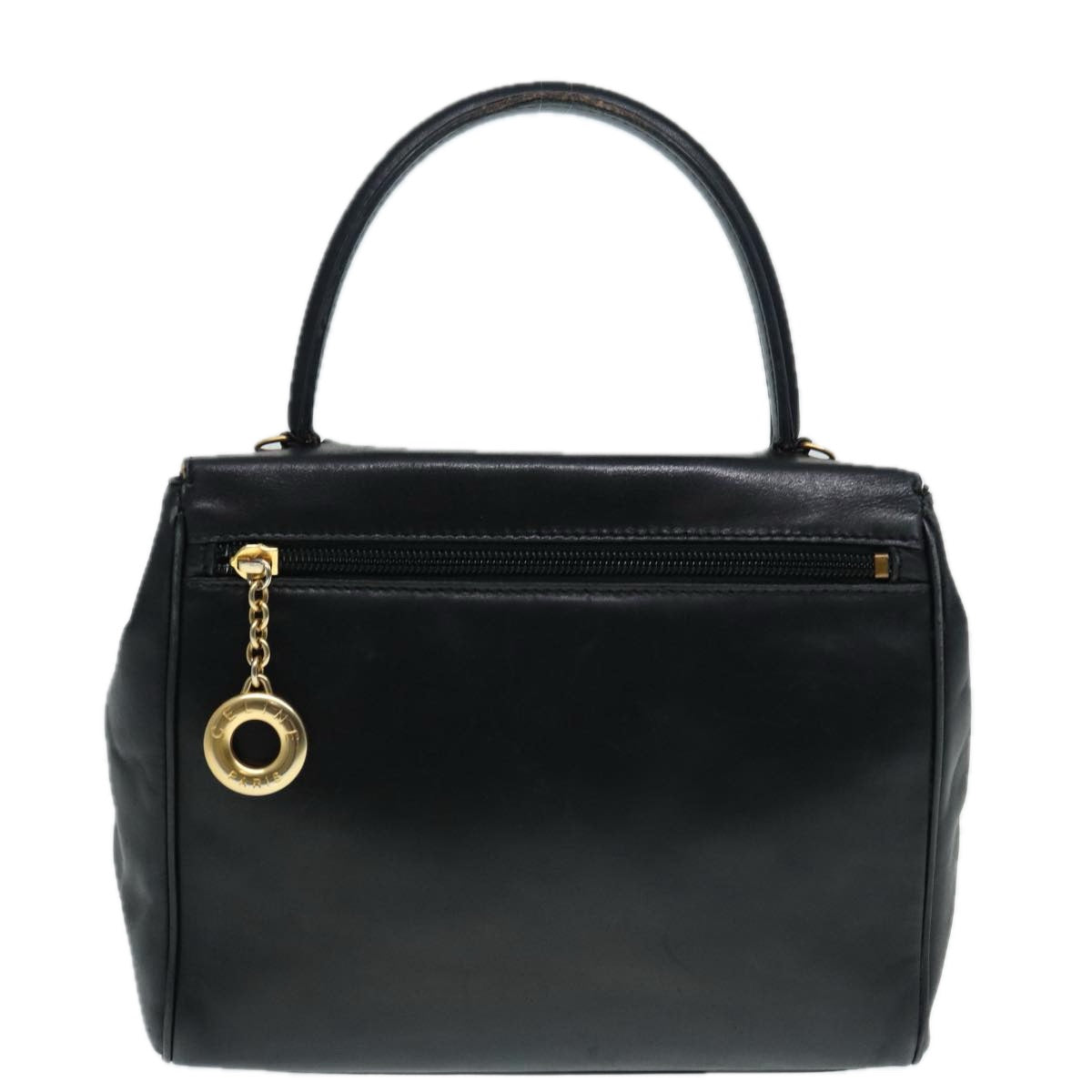 CELINE Hand Bag Leather Black Gold Auth 90389