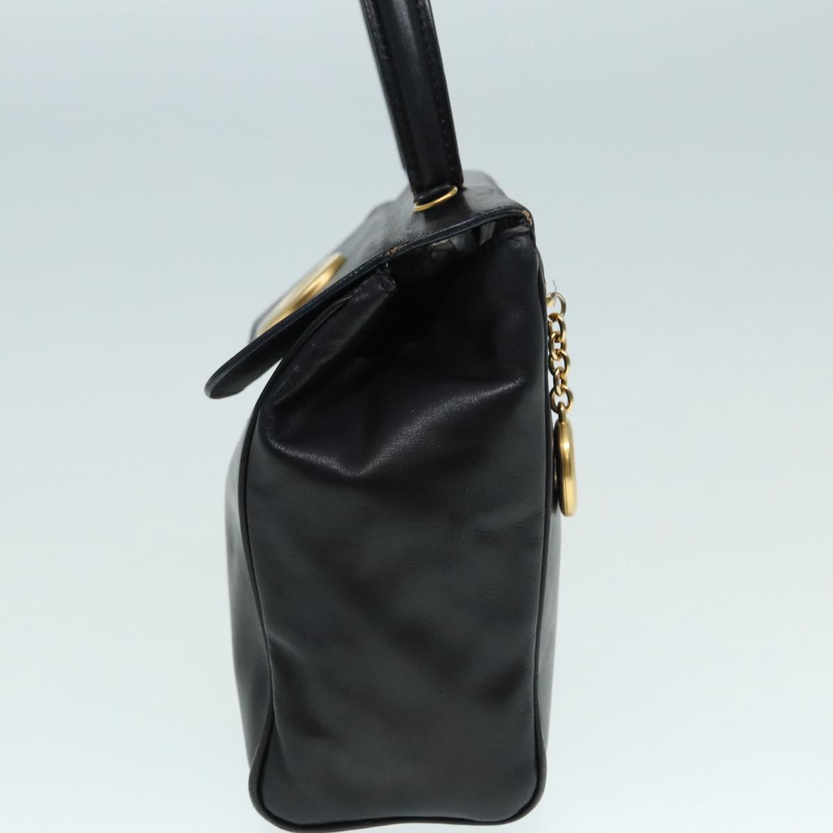 CELINE Hand Bag Leather Black Gold Auth 90389