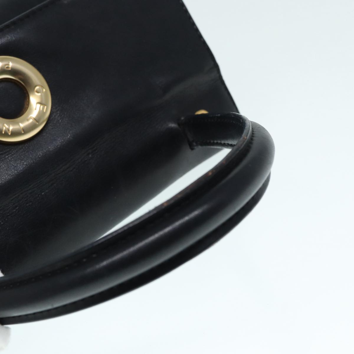 CELINE Hand Bag Leather Black Gold Auth 90389