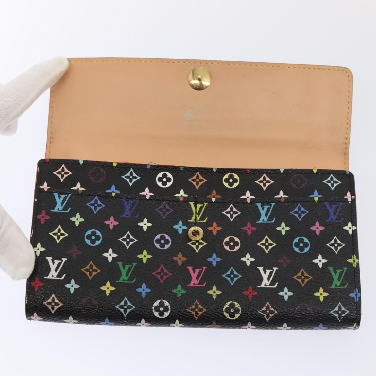 LOUIS VUITTON Multicolor Pochette Porte Monnaie Credit Black M60005 Auth 90393