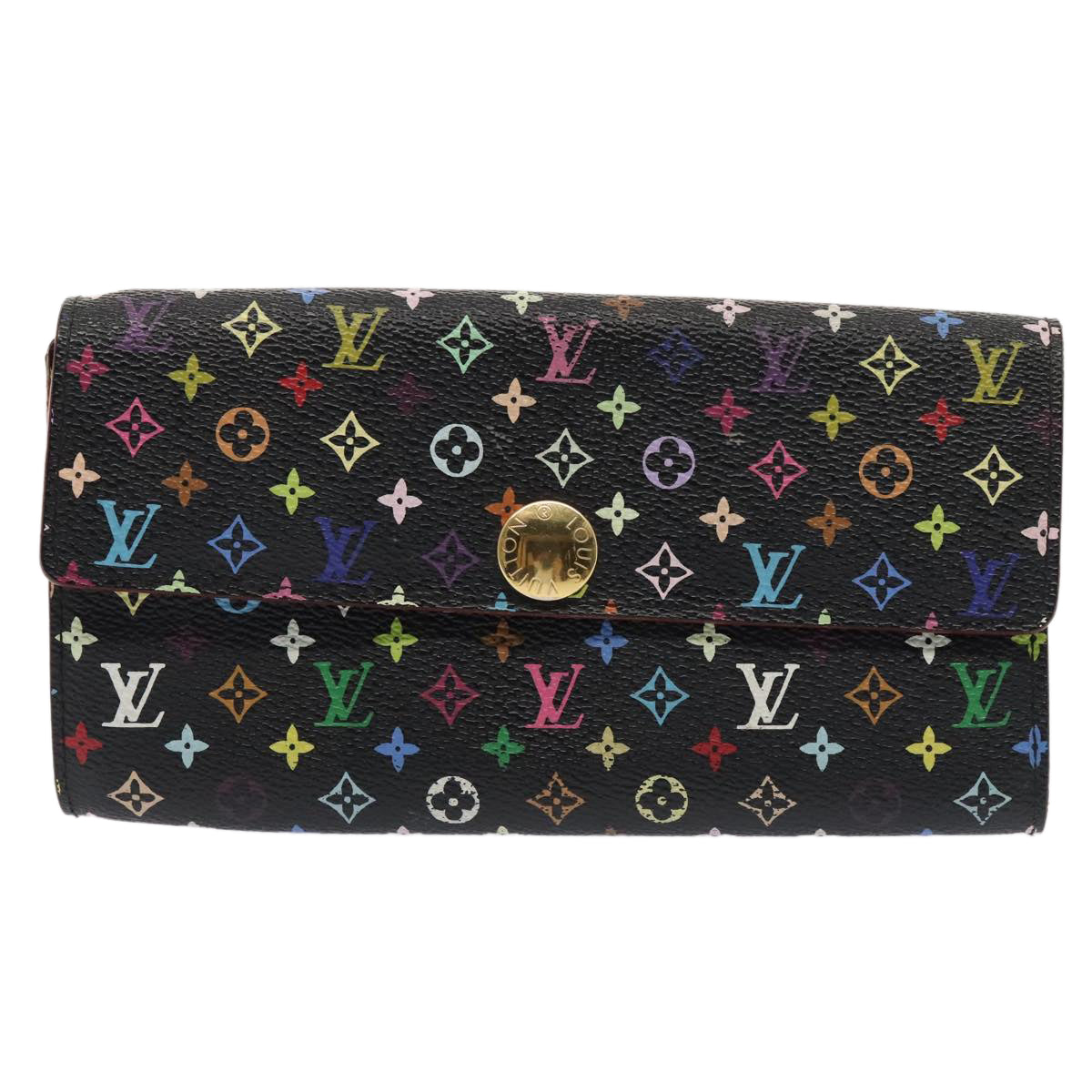 LOUIS VUITTON Multicolor Pochette Porte Monnaie Credit Black M60005 Auth 90393