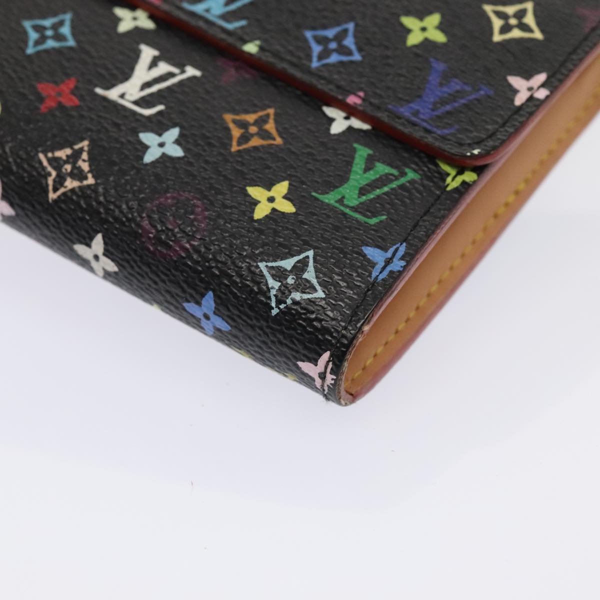 LOUIS VUITTON Multicolor Pochette Porte Monnaie Credit Black M60005 Auth 90393