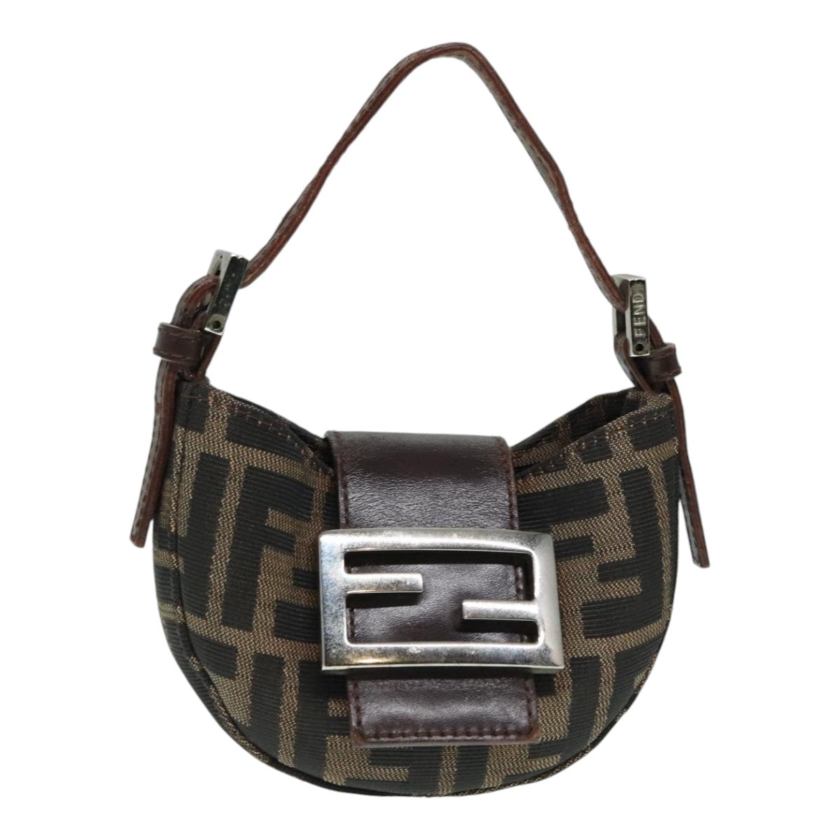 FENDI Zucca Canvas Mini Croissant Hand Bag Brown Black Silver Auth 90427