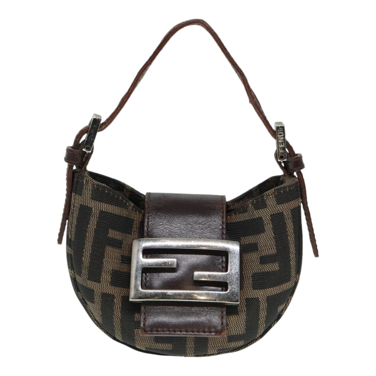 FENDI Zucca Canvas Mini Croissant Hand Bag Brown Black Silver Auth 90427