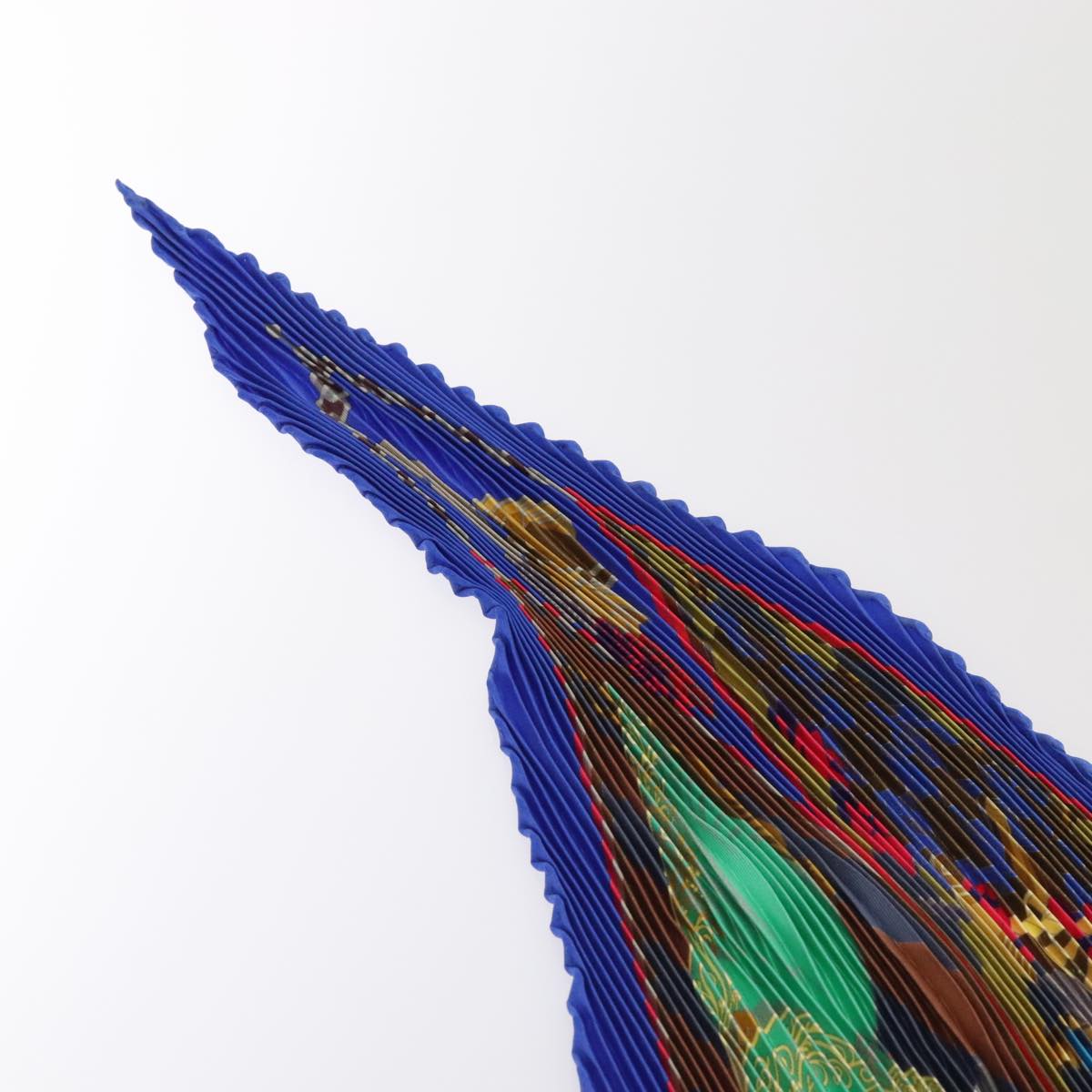 HERMES Pleated Carre 90 Scarf chocs en plumes Silk Blue Auth 90465