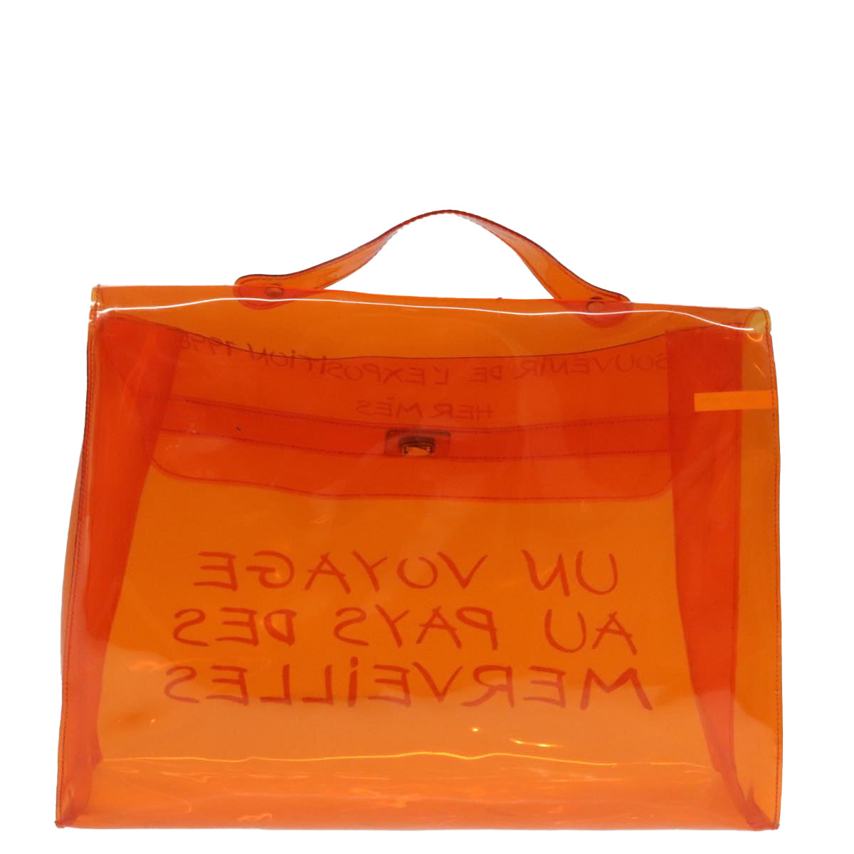 HERMES Vinyl Kelly Hand Bag Vinyl Orange Auth 90466