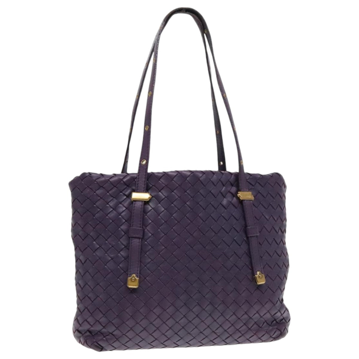 BOTTEGA VENETA INTRECCIATO Hand Bag Leather Purple Gold Auth 90487