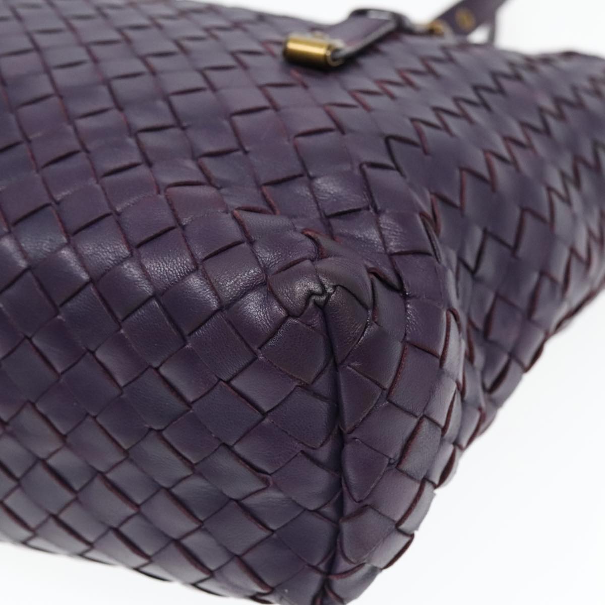 BOTTEGA VENETA INTRECCIATO Hand Bag Leather Purple Gold Auth 90487