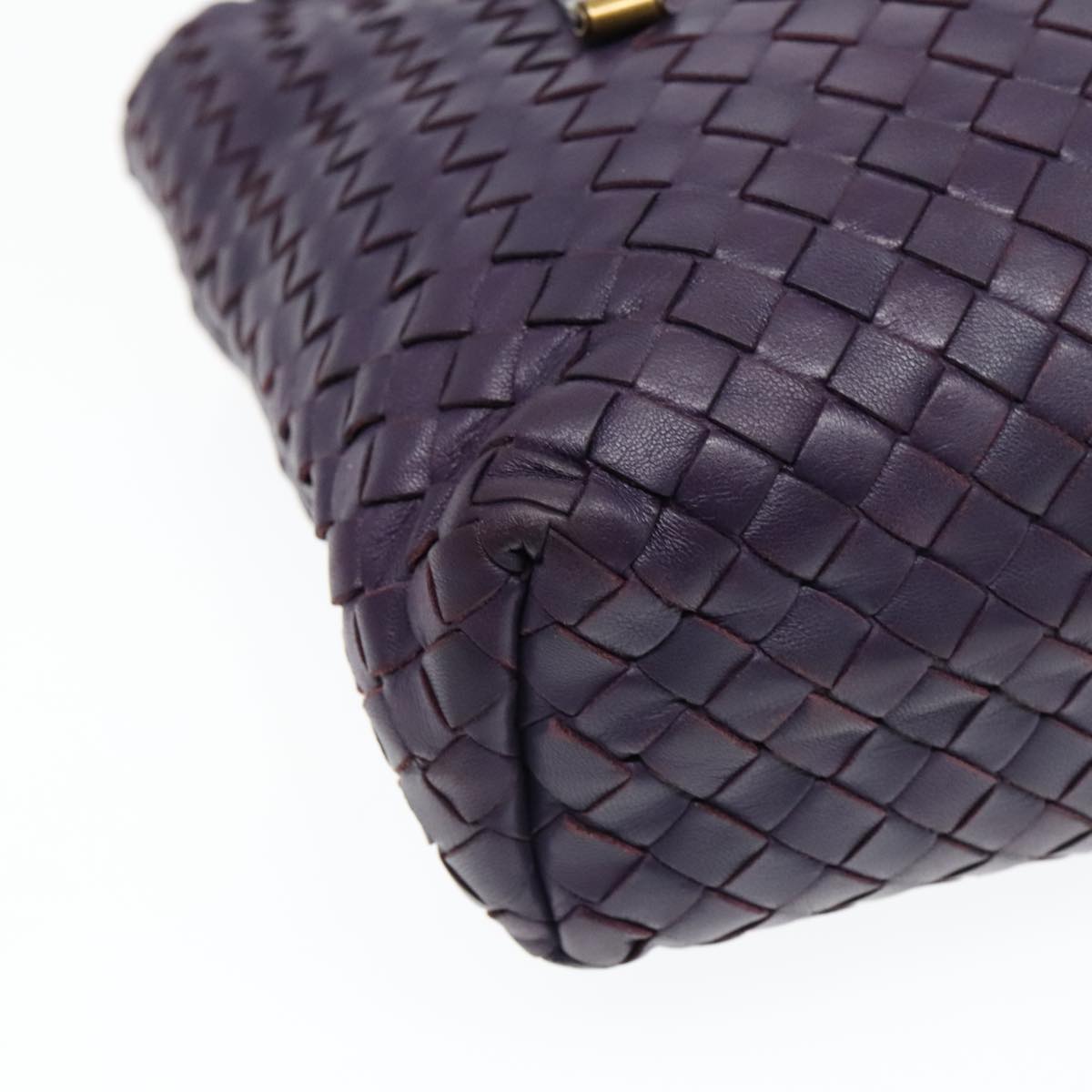 BOTTEGA VENETA INTRECCIATO Hand Bag Leather Purple Gold Auth 90487