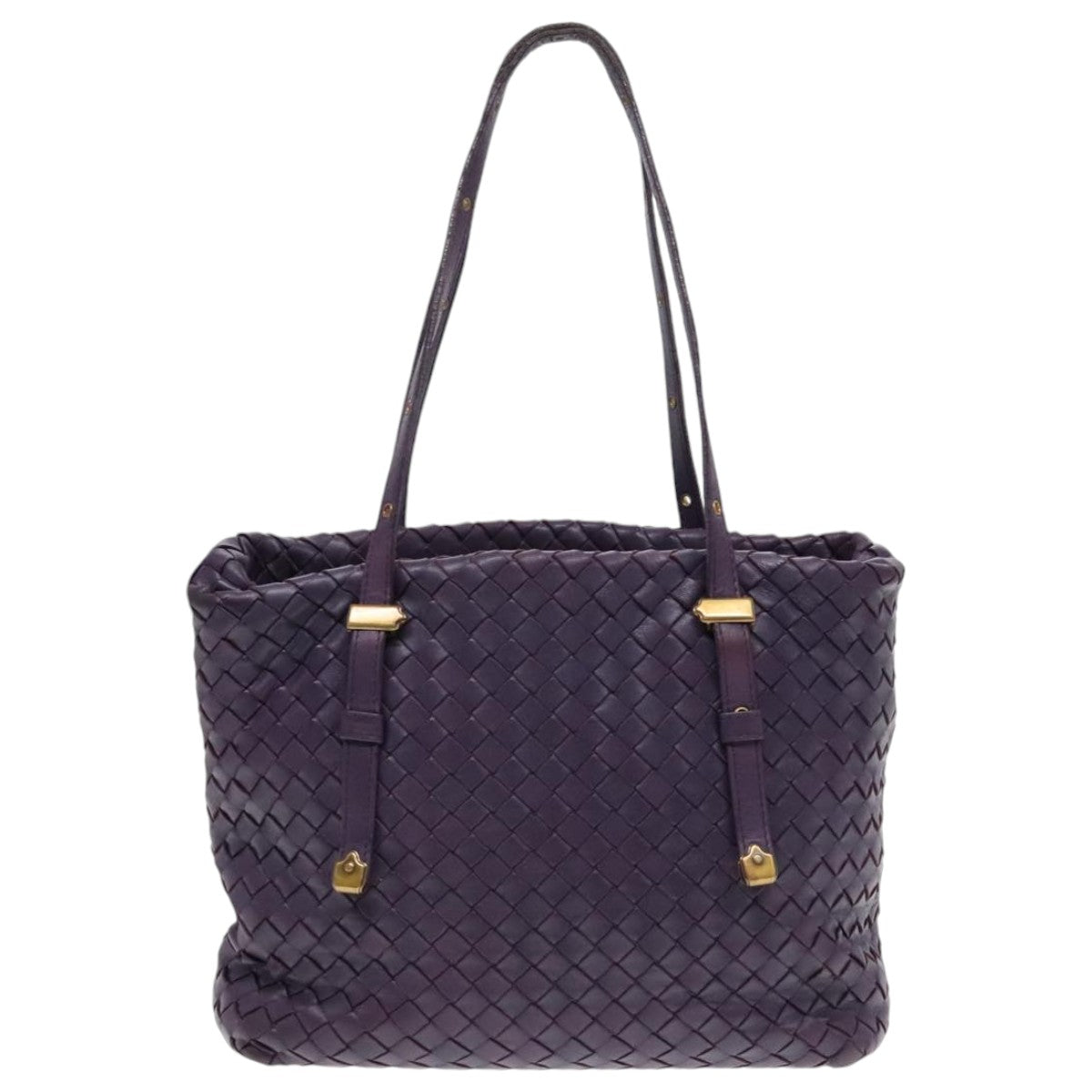 BOTTEGA VENETA INTRECCIATO Hand Bag Leather Purple Gold Auth 90487