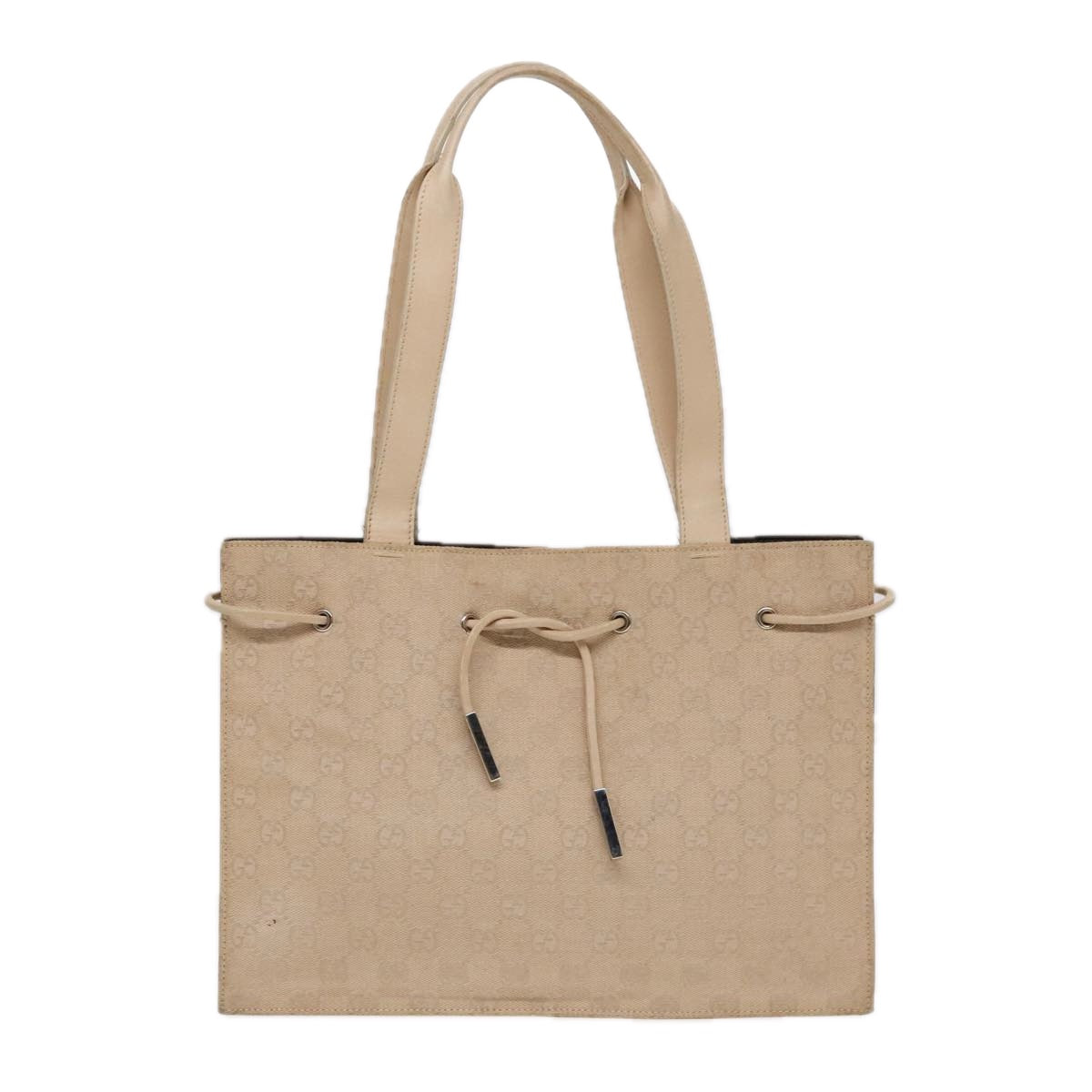 GUCCI GG Canvas Tote Bag Beige Silver 002 1053 Auth 90509