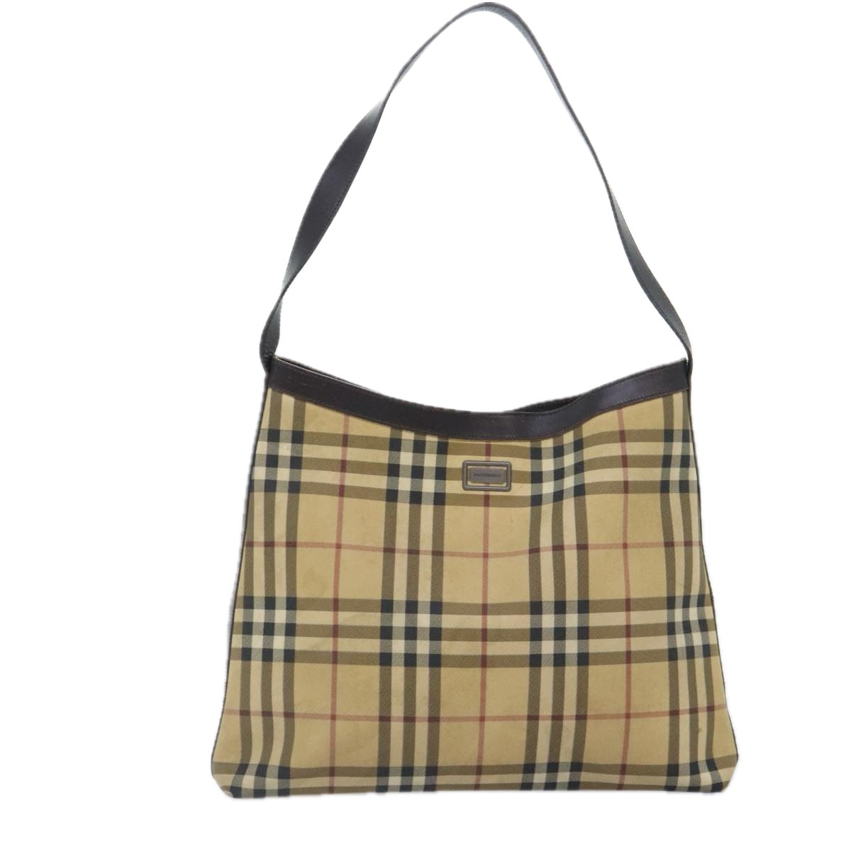 BURBERRY Nova Check Shoulder Bag Coated Canvas Beige Auth 90528