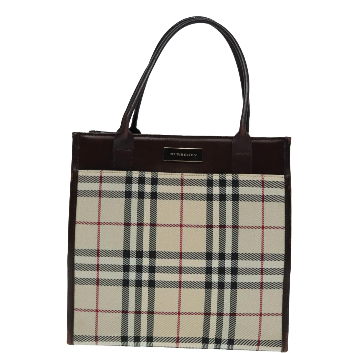 BURBERRY Nova Check Hand Bag Canvas Beige Auth 90535