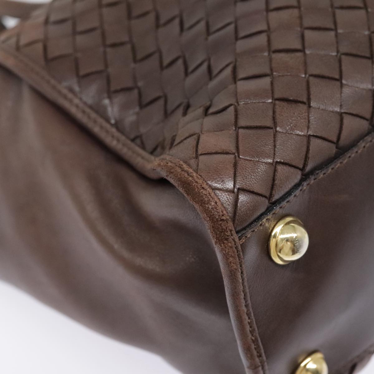 BOTTEGA VENETA INTRECCIATO Hand Bag Leather 2way Brown Gold Auth 90536