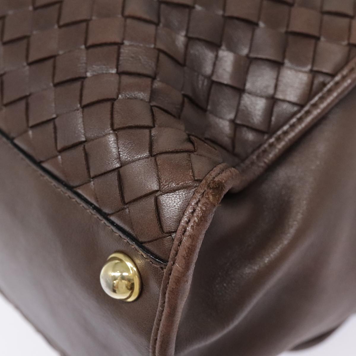 BOTTEGA VENETA INTRECCIATO Hand Bag Leather 2way Brown Gold Auth 90536