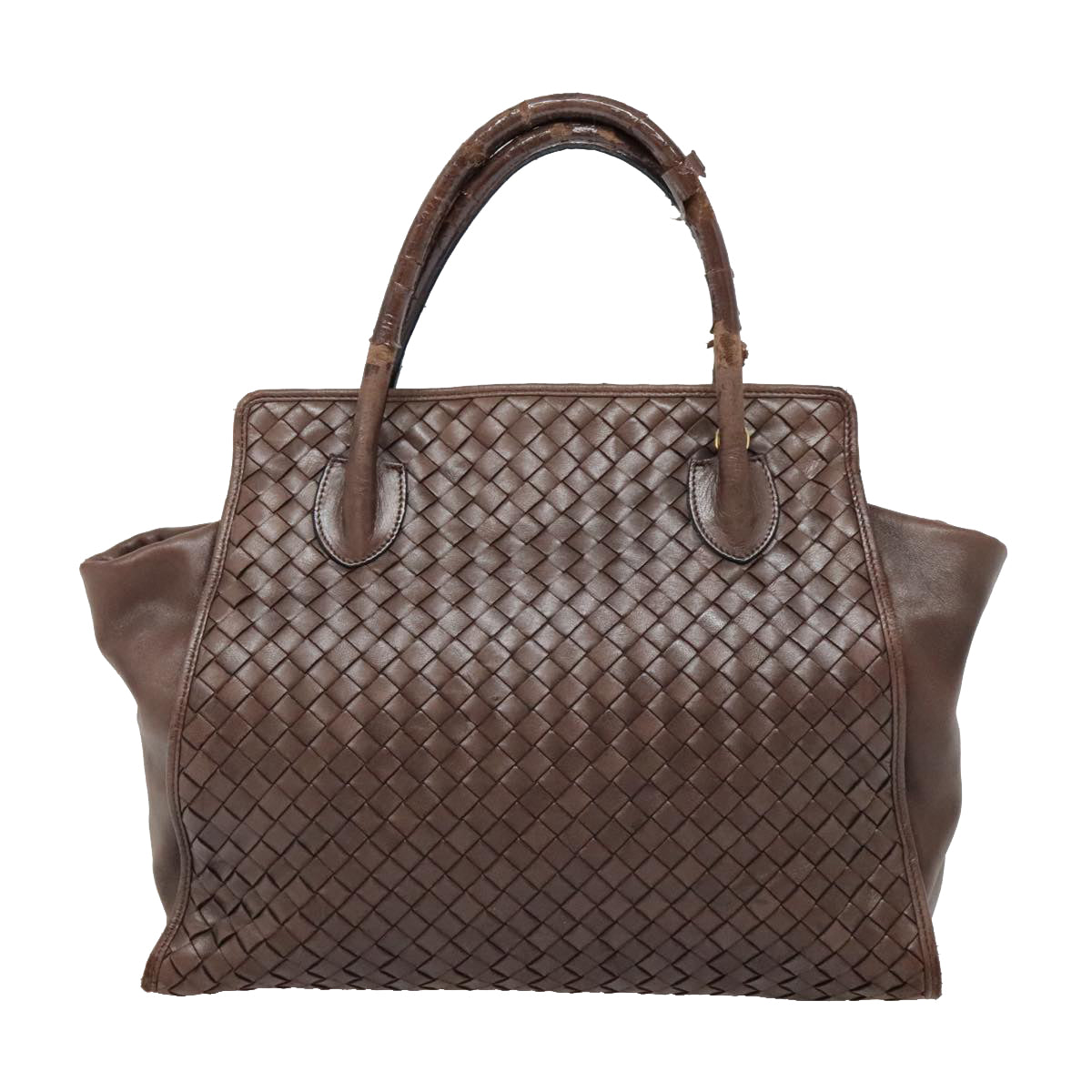 BOTTEGA VENETA INTRECCIATO Hand Bag Leather 2way Brown Gold Auth 90536