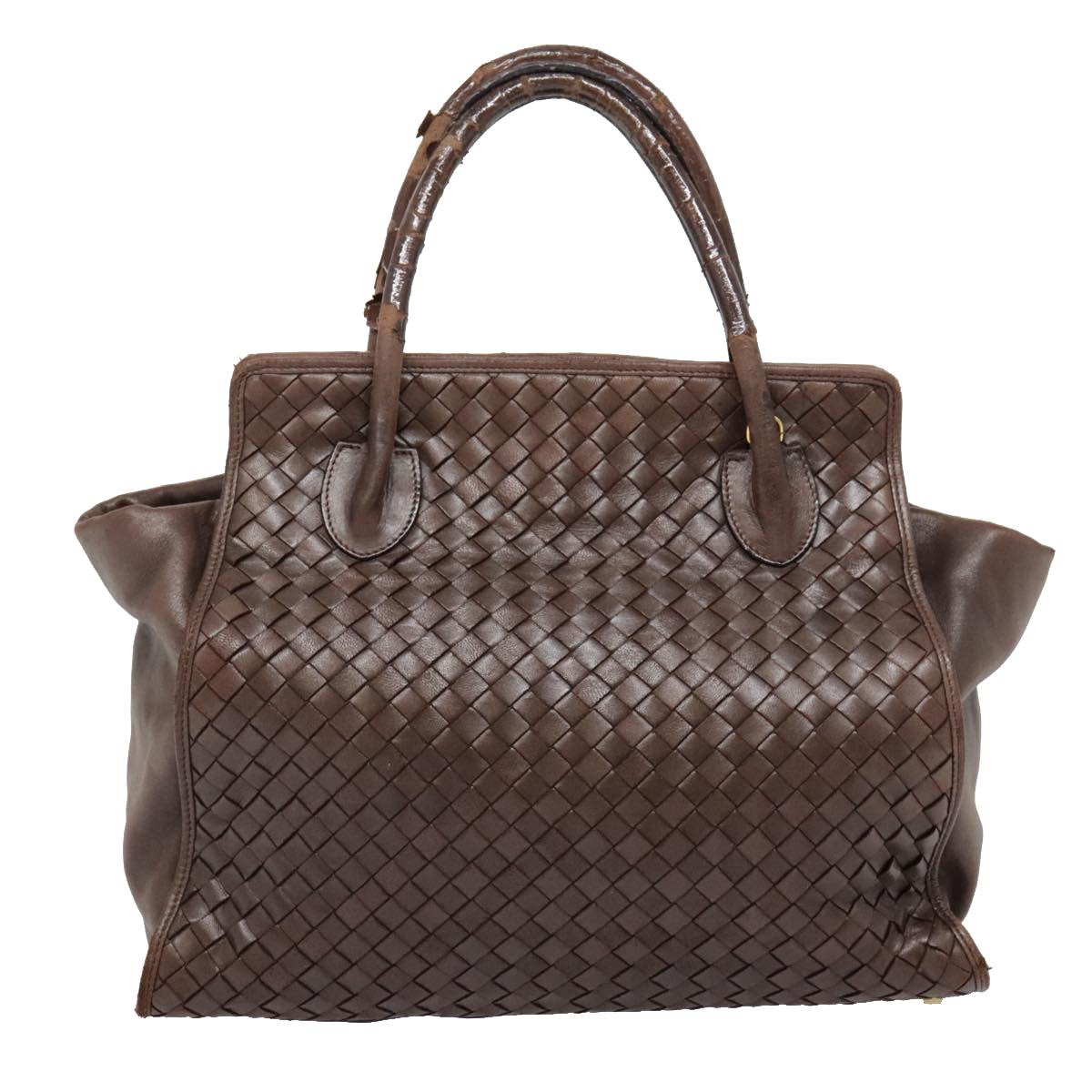 BOTTEGA VENETA INTRECCIATO Hand Bag Leather 2way Brown Gold Auth 90536