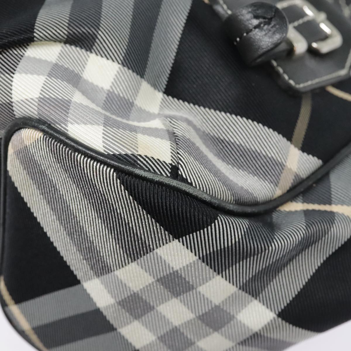 BURBERRY Nova Check Blue Label Hand Bag Nylon 2way Black Auth 90539